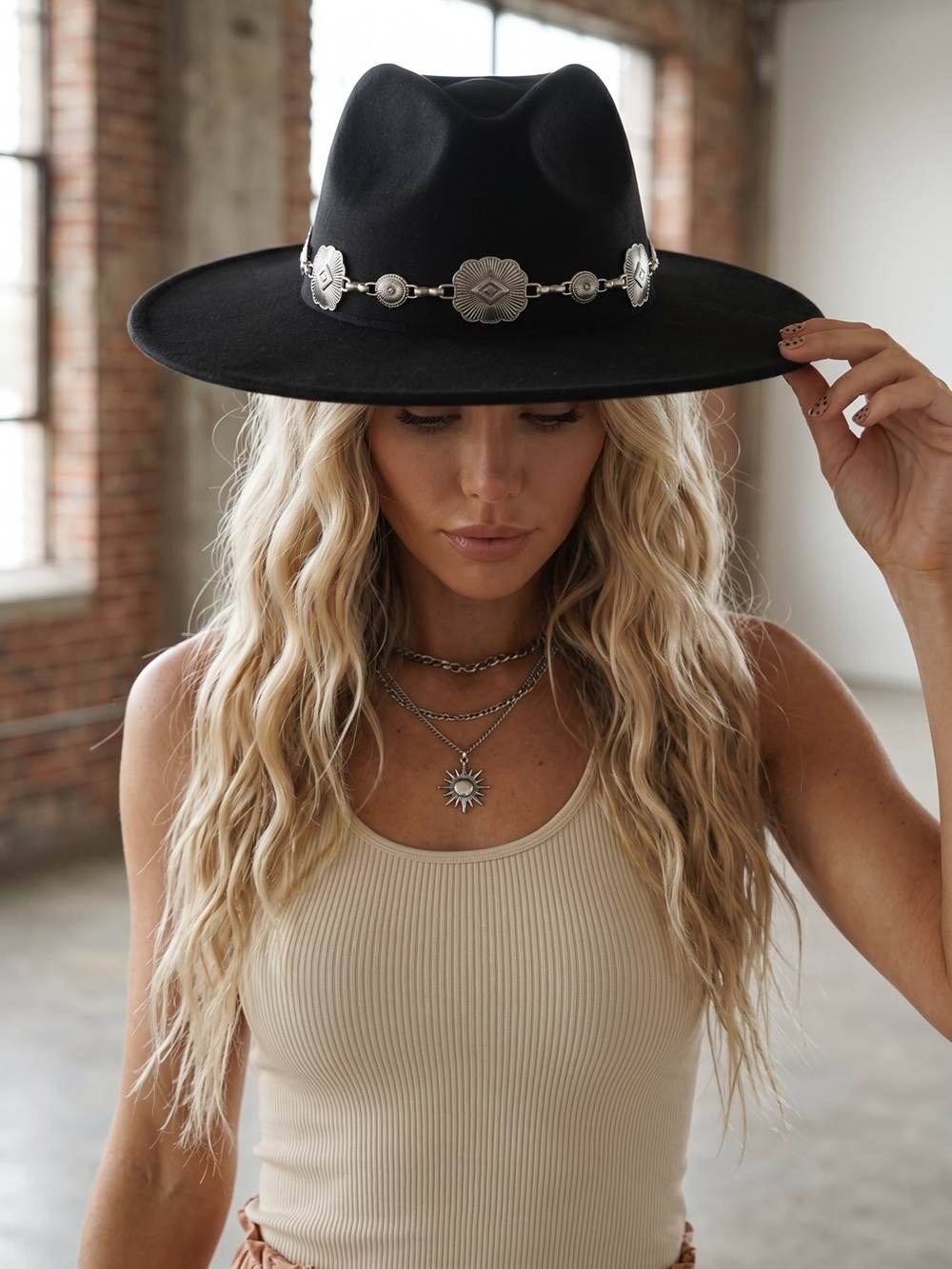 NWT Concho Silver Western Belted Felt Hat Black - Picture 1 of 14